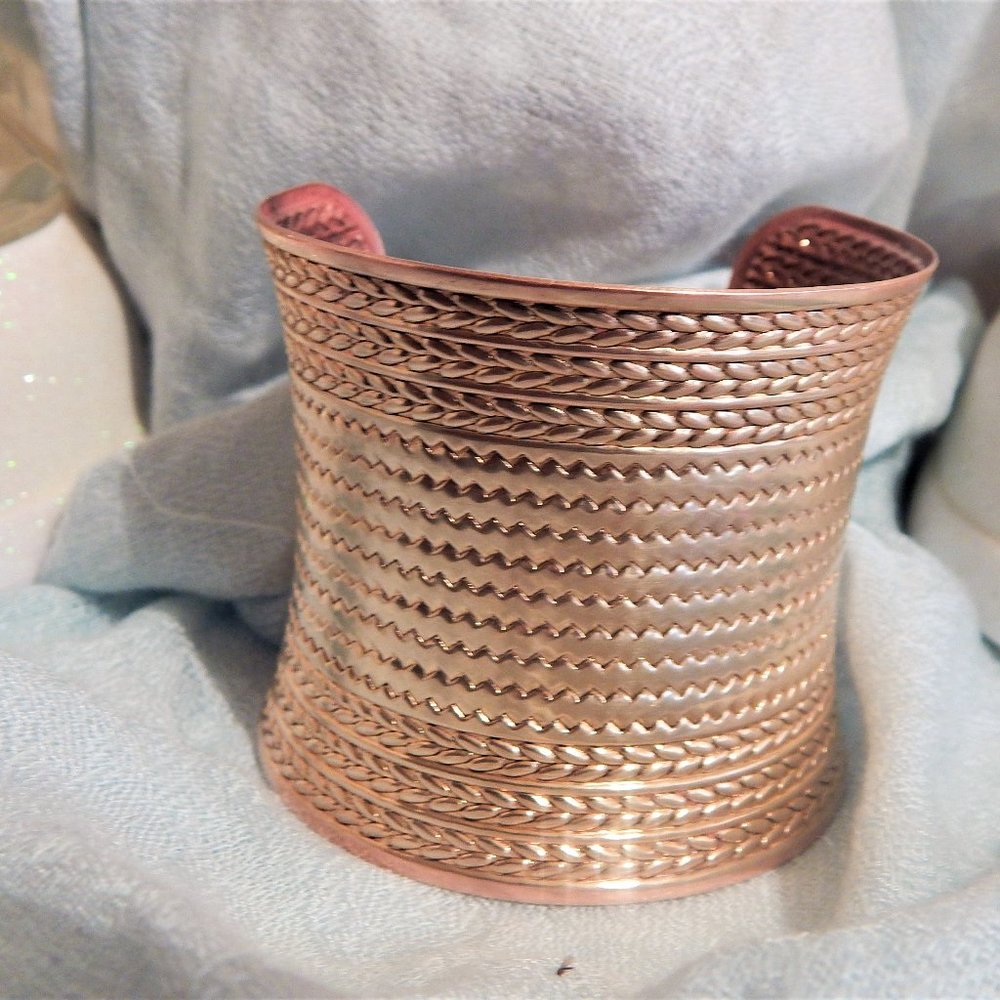 Authentic 1970's Ethiopian Cuff Bracelet, Hand-Hammered Copper-Bronze